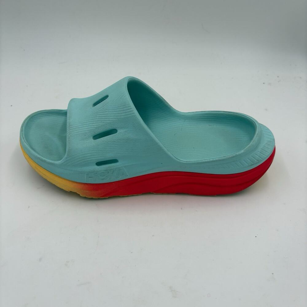 HOKA Ora Recovery Slide Women’s Size 7 Aqua Red Yellow Comfort Sandals